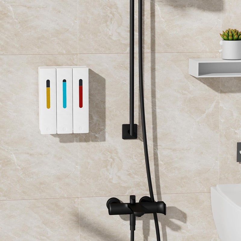 VITVITI Shampoo and Conditioner Dispenser for Shower, Refillable Shower Soap Dispensers 3 Chamber Wall Mounted, 10.2 OZ No Drill Plastic Shower/Body Wash Bottles for Bathroom (White) - Image 4